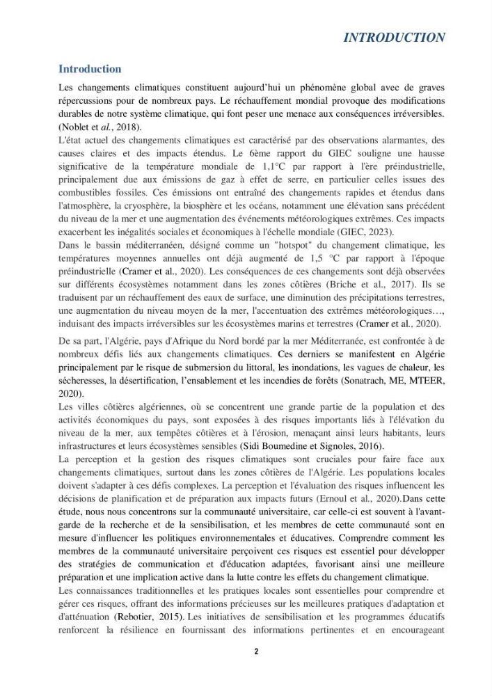 Perception des changements climatiques dans les zones côtières en Algérie