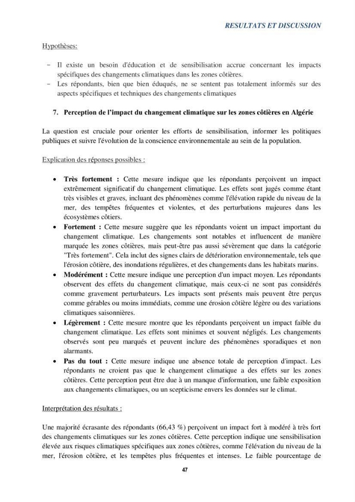 Perception des changements climatiques dans les zones côtières en Algérie
