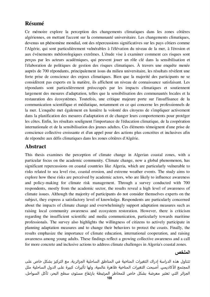 Perception des changements climatiques dans les zones côtières en Algérie