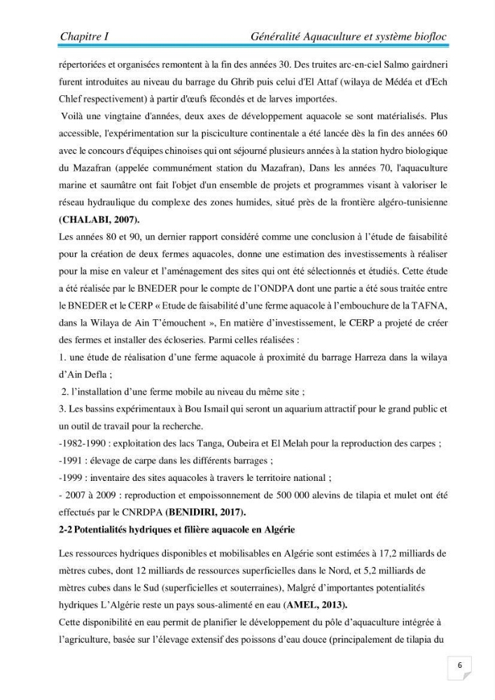 Contribution à la conception d’une ferme d\'élevage De tilapia du Nil (Oreochromis niloticus) en système bio-floc.