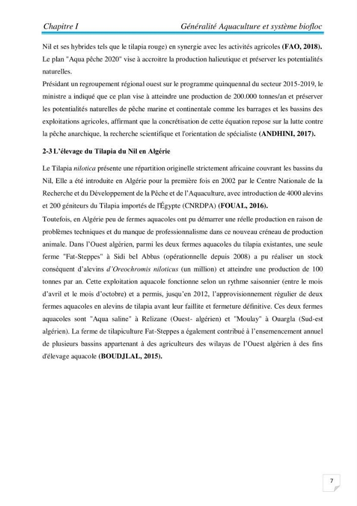 Contribution à la conception d’une ferme d\'élevage De tilapia du Nil (Oreochromis niloticus) en système bio-floc.