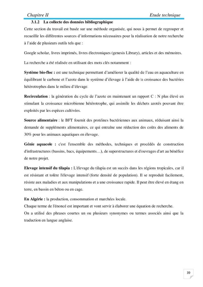 Contribution à la conception d’une ferme d\'élevage De tilapia du Nil (Oreochromis niloticus) en système bio-floc.