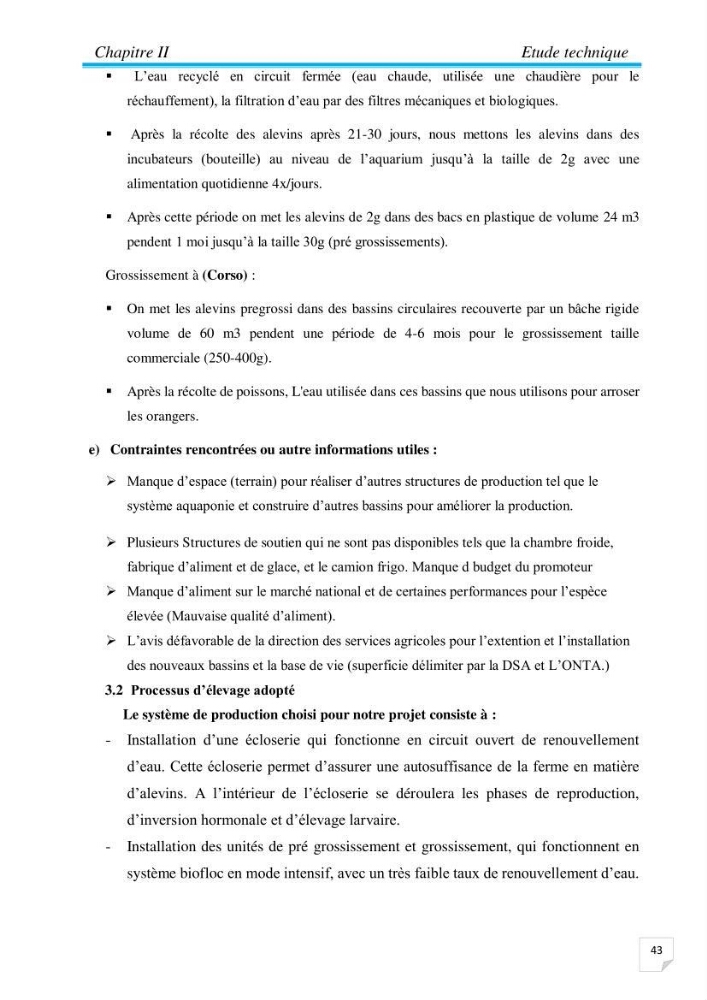 Contribution à la conception d’une ferme d\'élevage De tilapia du Nil (Oreochromis niloticus) en système bio-floc.