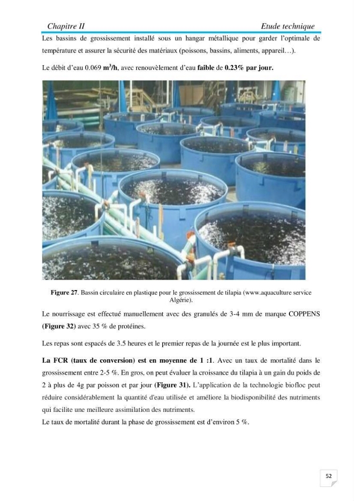 Contribution à la conception d’une ferme d\'élevage De tilapia du Nil (Oreochromis niloticus) en système bio-floc.