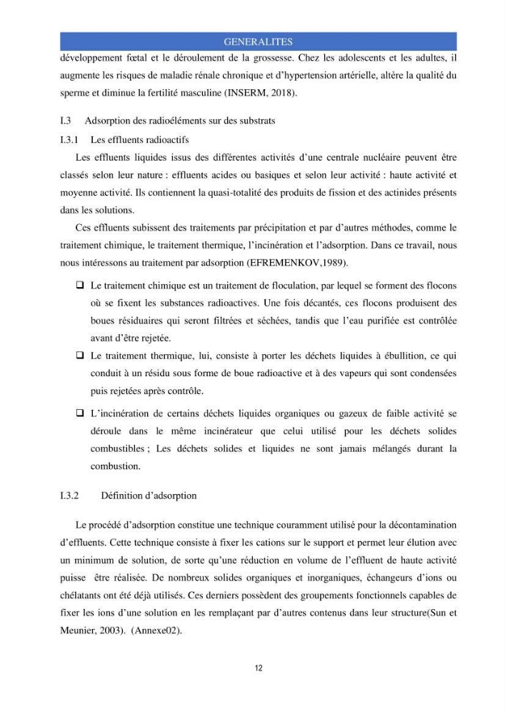 Elimination d’élément radioactif Cs* et d’élément trace métallique Pb en solution aqueuse par adsorption sur les carapaces de crevettes