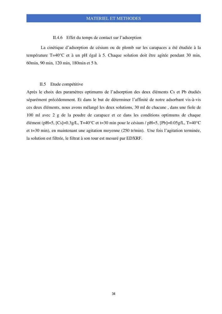 Elimination d’élément radioactif Cs* et d’élément trace métallique Pb en solution aqueuse par adsorption sur les carapaces de crevettes