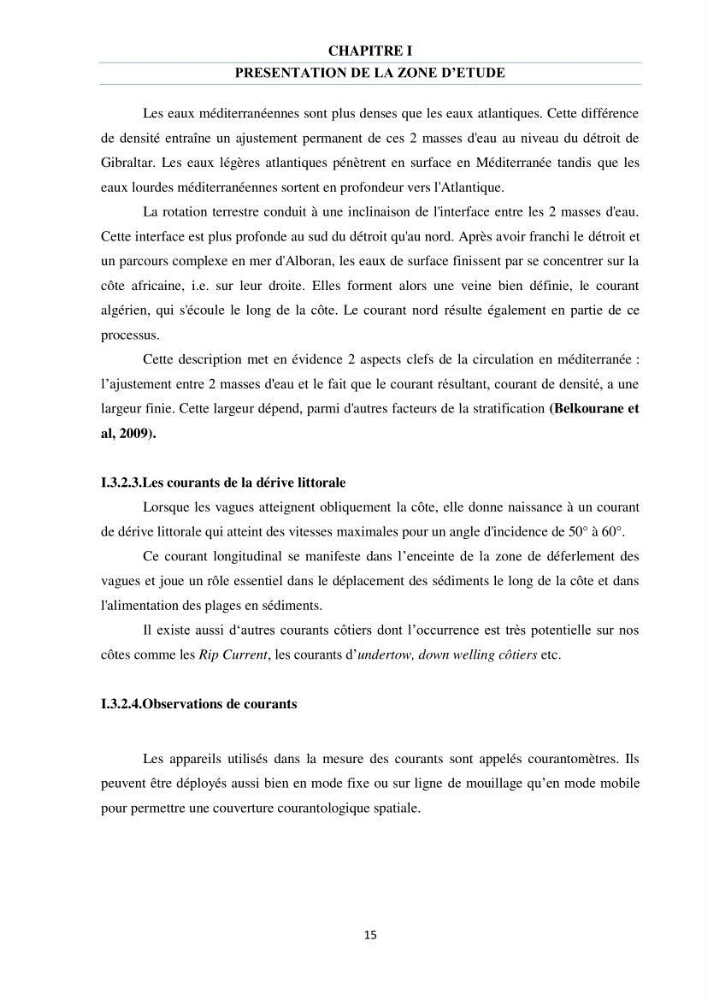 Etude des courants côtiers observés sur les petits fonds de la plage de Sidi Fredj
