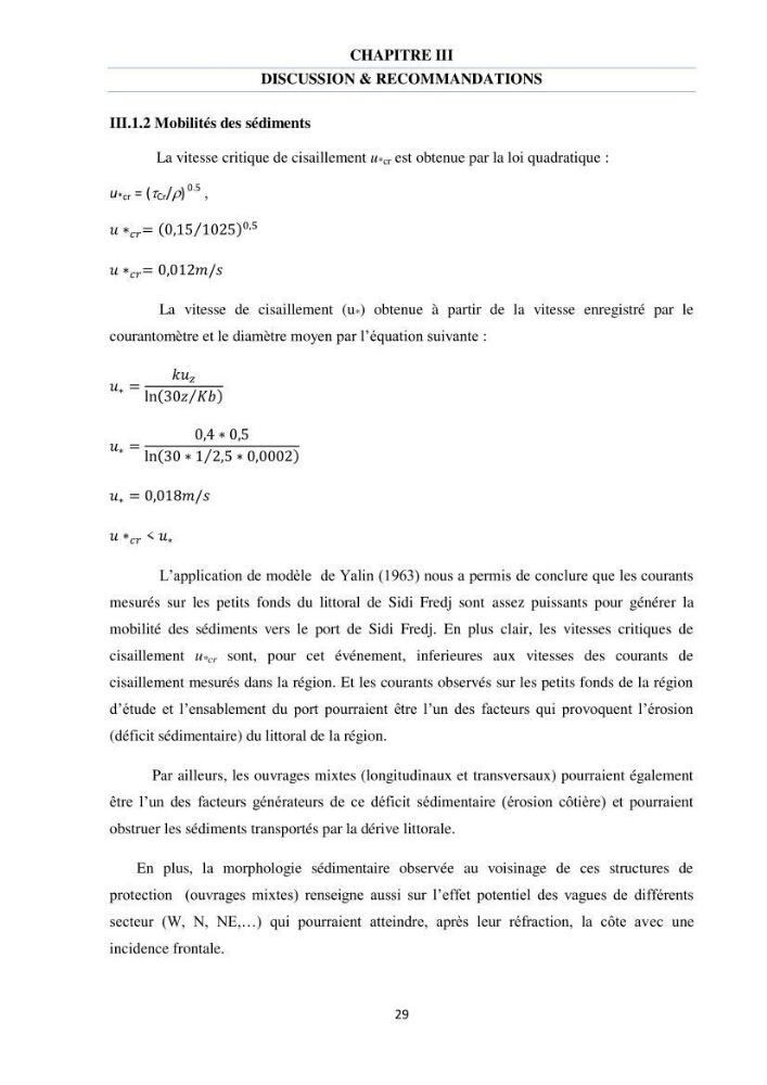 Etude des courants côtiers observés sur les petits fonds de la plage de Sidi Fredj