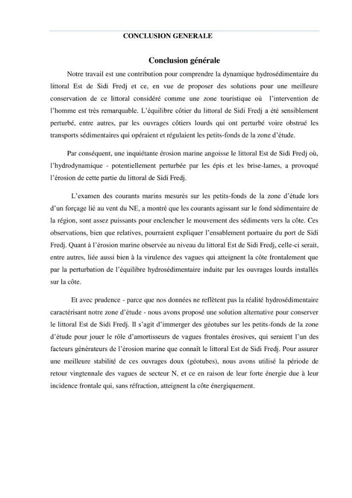 Etude des courants côtiers observés sur les petits fonds de la plage de Sidi Fredj