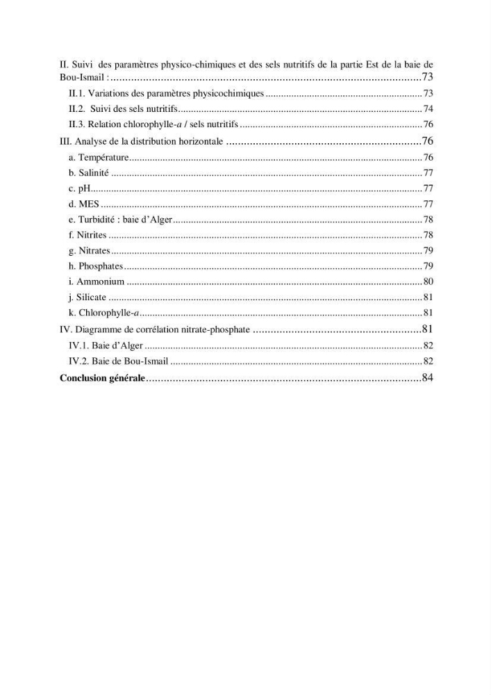 Suivi des paramètres physico-chimiques et des sels nutritifs dans les eaux de l\'Algérois