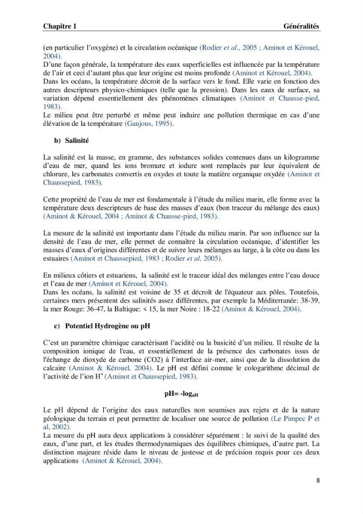 Suivi des paramètres physico-chimiques et des sels nutritifs dans les eaux de l\'Algérois