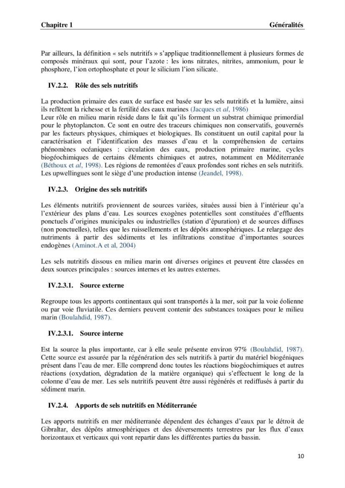 Suivi des paramètres physico-chimiques et des sels nutritifs dans les eaux de l\'Algérois