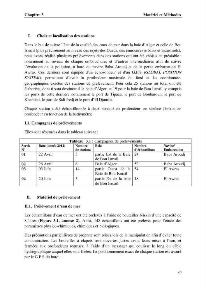 Suivi des paramètres physico-chimiques et des sels nutritifs dans les eaux de l\'Algérois