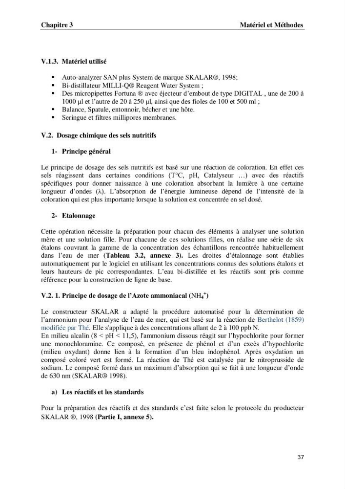 Suivi des paramètres physico-chimiques et des sels nutritifs dans les eaux de l\'Algérois