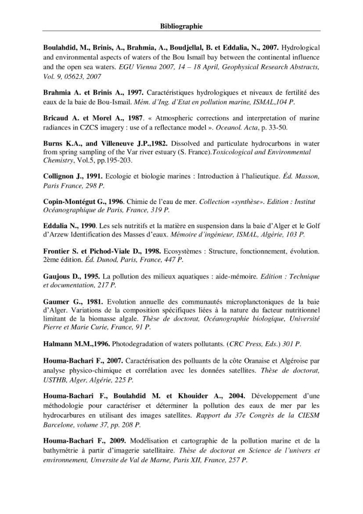 Suivi des paramètres physico-chimiques et des sels nutritifs dans les eaux de l\'Algérois