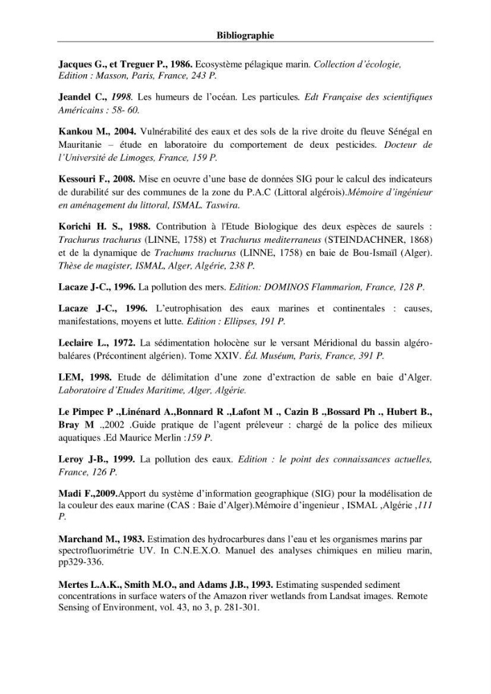 Suivi des paramètres physico-chimiques et des sels nutritifs dans les eaux de l\'Algérois