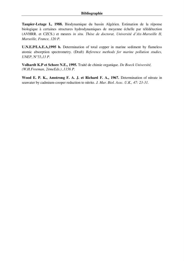 Suivi des paramètres physico-chimiques et des sels nutritifs dans les eaux de l\'Algérois