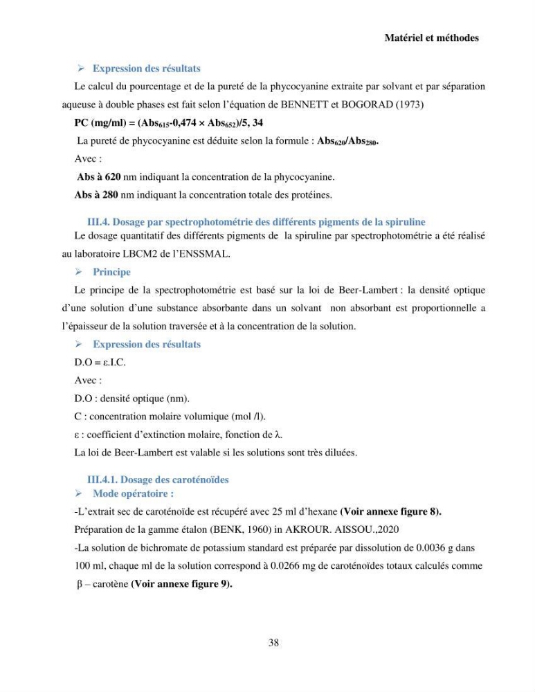 Extraction et identification des pigments de micro-algues à usage alimentaire et pharmaceutique