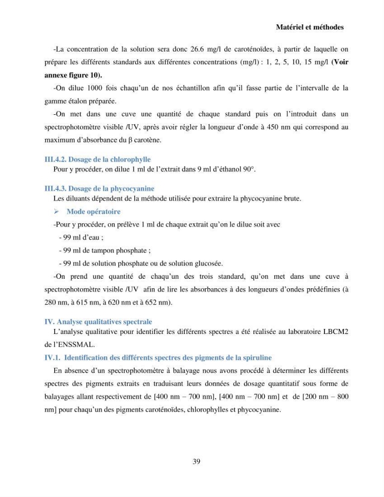 Extraction et identification des pigments de micro-algues à usage alimentaire et pharmaceutique