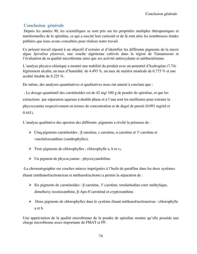 Extraction et identification des pigments de micro-algues à usage alimentaire et pharmaceutique