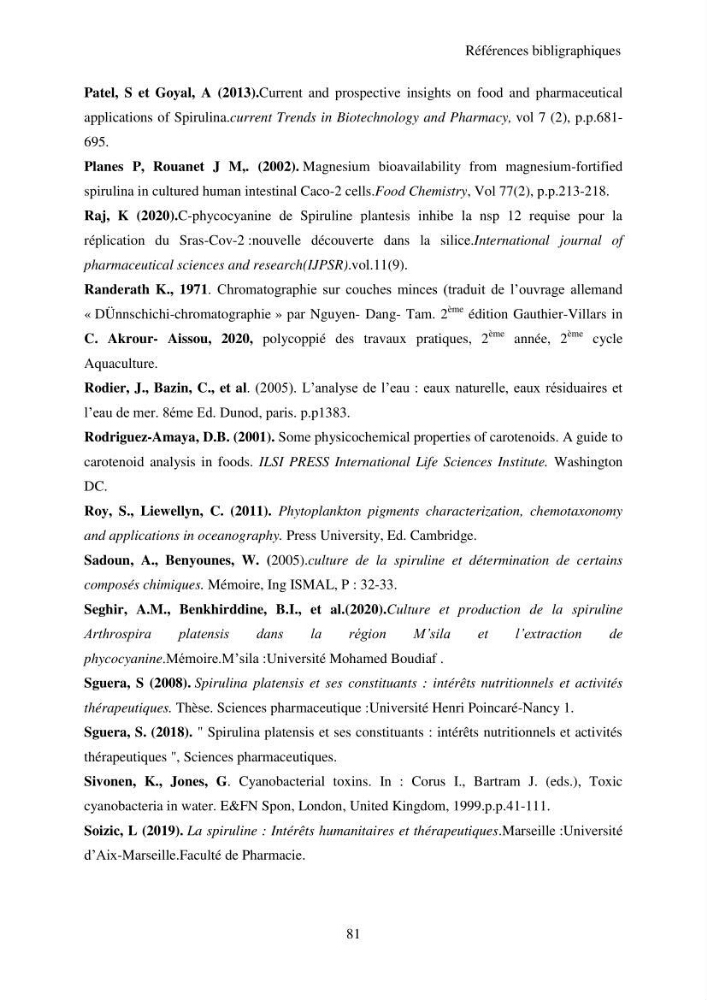 Extraction et identification des pigments de micro-algues à usage alimentaire et pharmaceutique