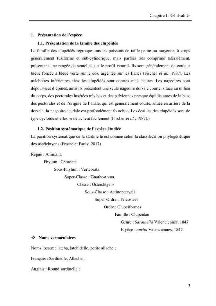 Effet des engins de pêche sur la qualité organoleptique et hygiénique de l\'allache Sardeinella aurita Valenciennes,1847 de la région centre de la côte Algérienne
