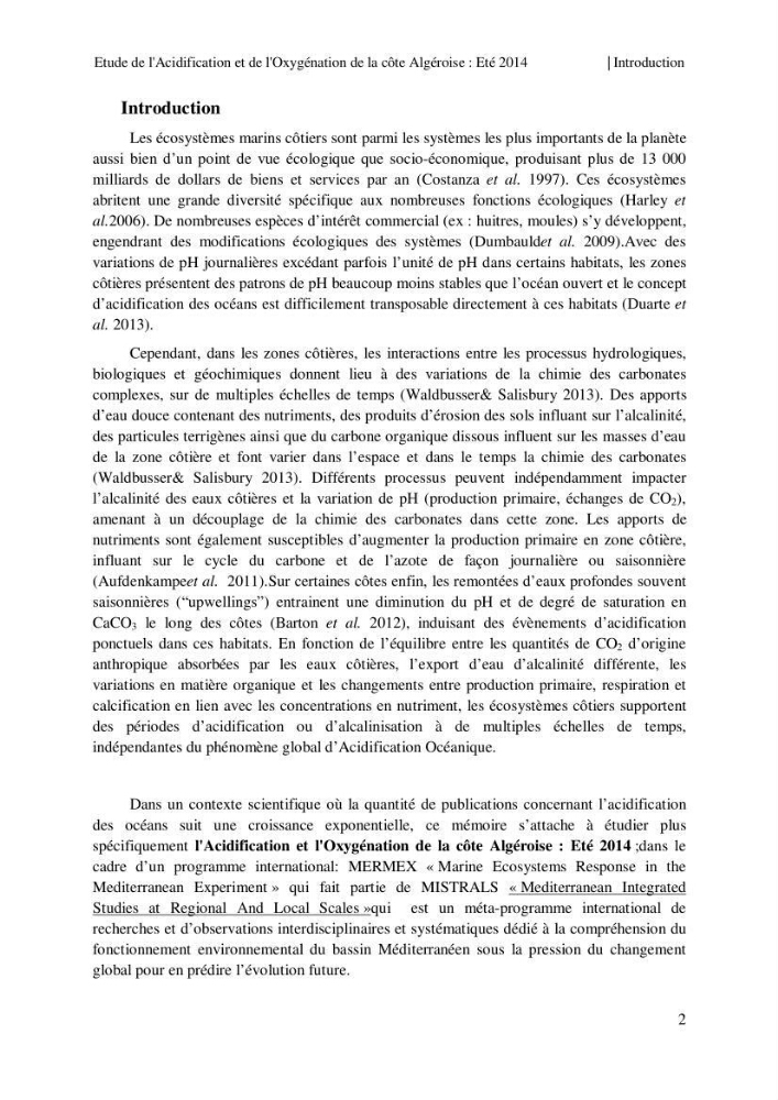 Etude de l\'acidification et de l\'oxygénation de la côte Algerienne