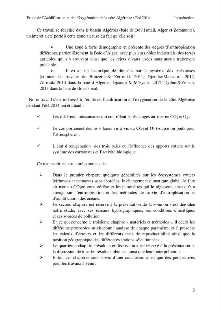 Etude de l\'acidification et de l\'oxygénation de la côte Algerienne