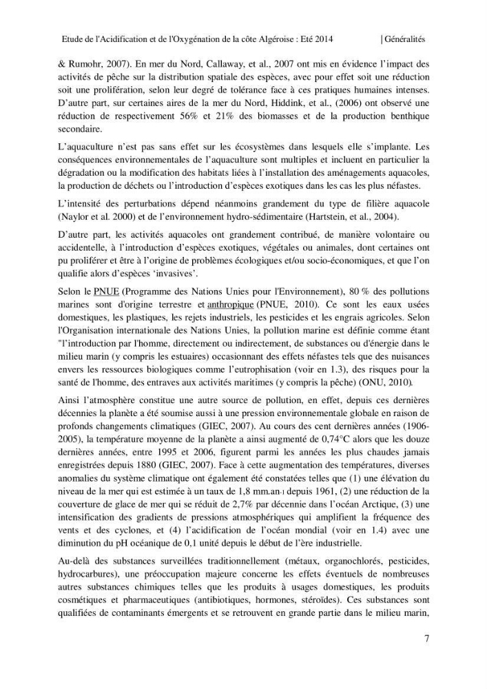 Etude de l\'acidification et de l\'oxygénation de la côte Algerienne