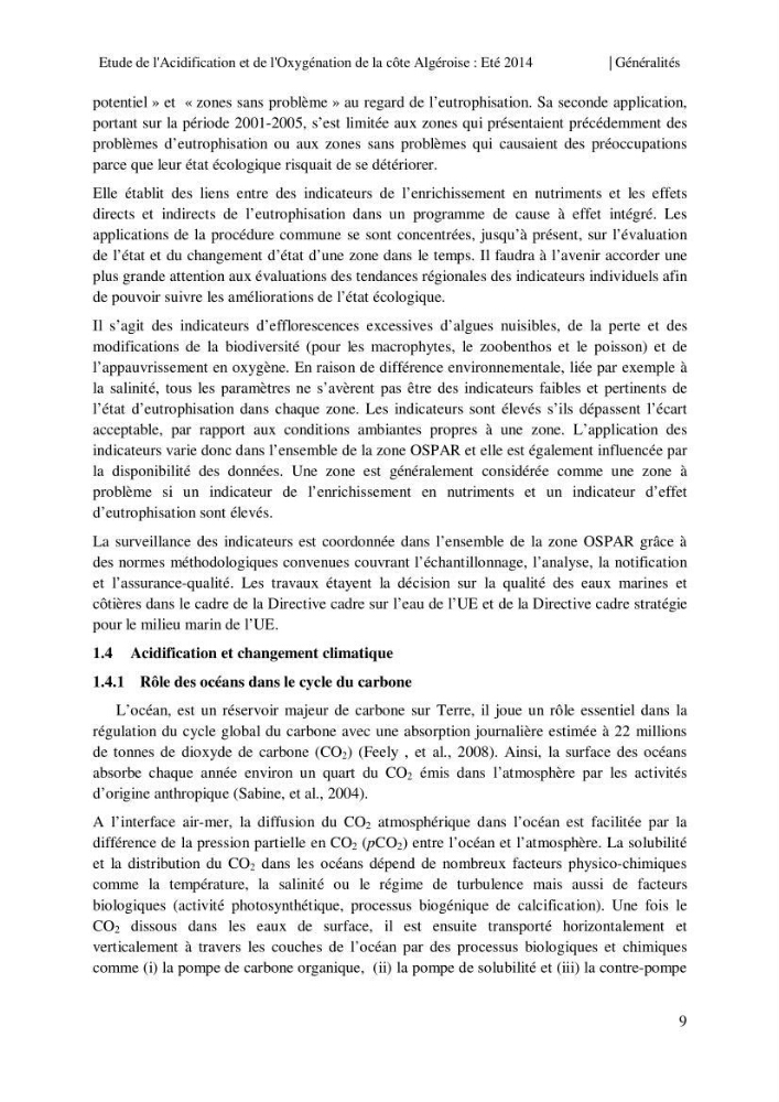 Etude de l\'acidification et de l\'oxygénation de la côte Algerienne