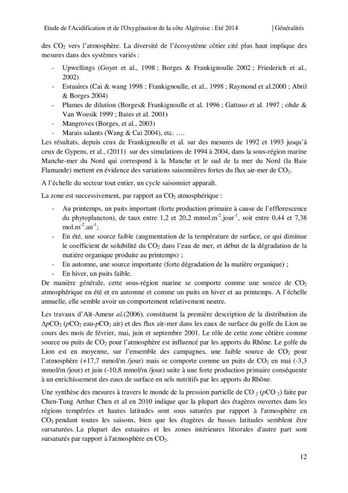 Etude de l\'acidification et de l\'oxygénation de la côte Algerienne