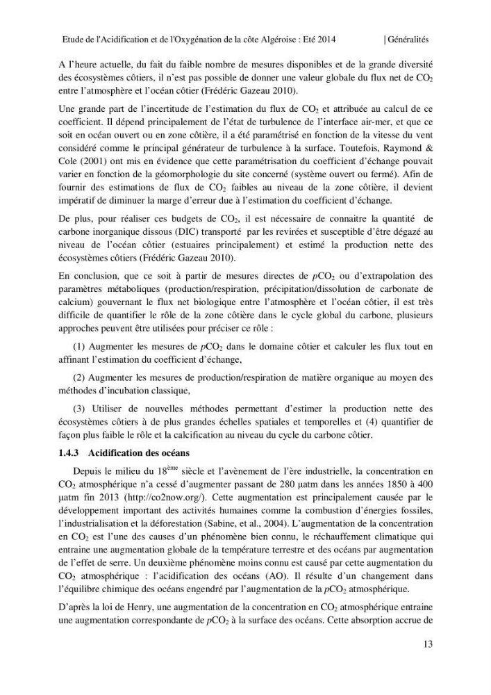 Etude de l\'acidification et de l\'oxygénation de la côte Algerienne