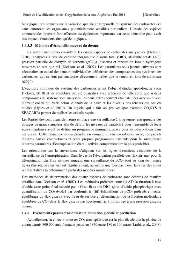 Etude de l\'acidification et de l\'oxygénation de la côte Algerienne