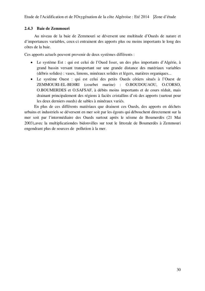 Etude de l\'acidification et de l\'oxygénation de la côte Algerienne