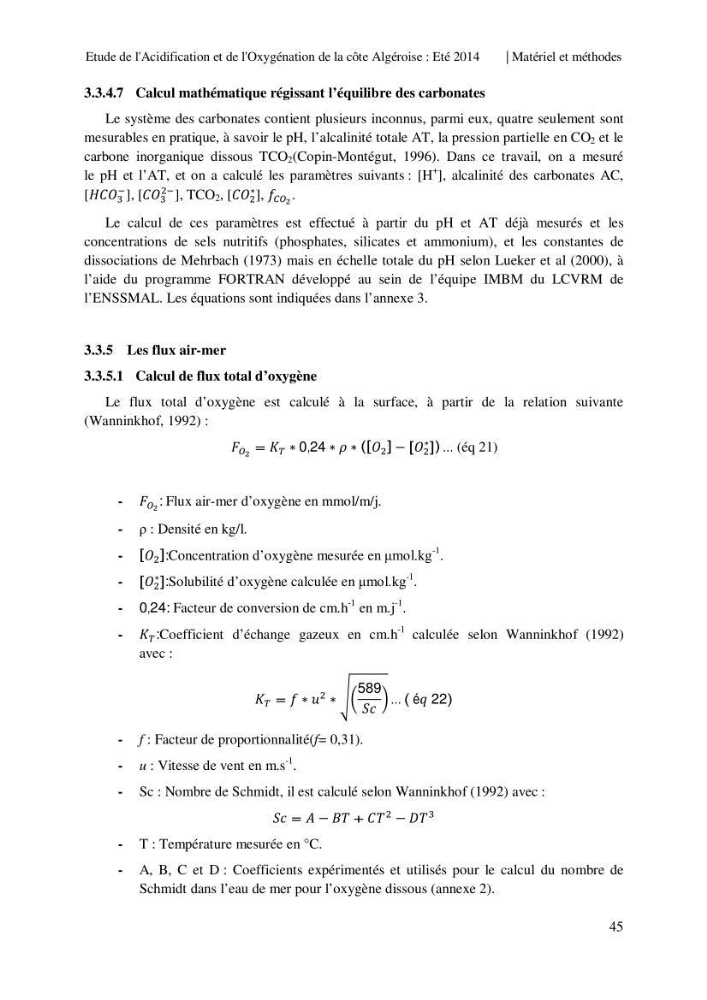 Etude de l\'acidification et de l\'oxygénation de la côte Algerienne