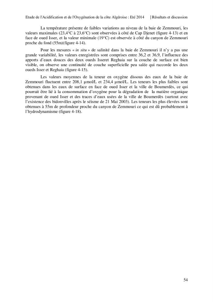 Etude de l\'acidification et de l\'oxygénation de la côte Algerienne