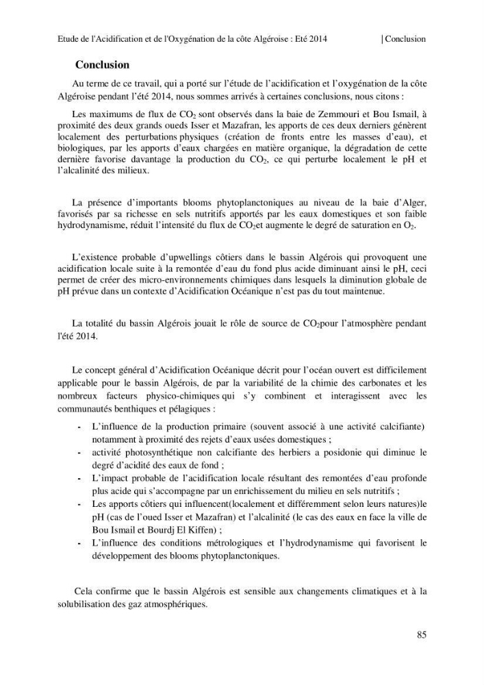 Etude de l\'acidification et de l\'oxygénation de la côte Algerienne