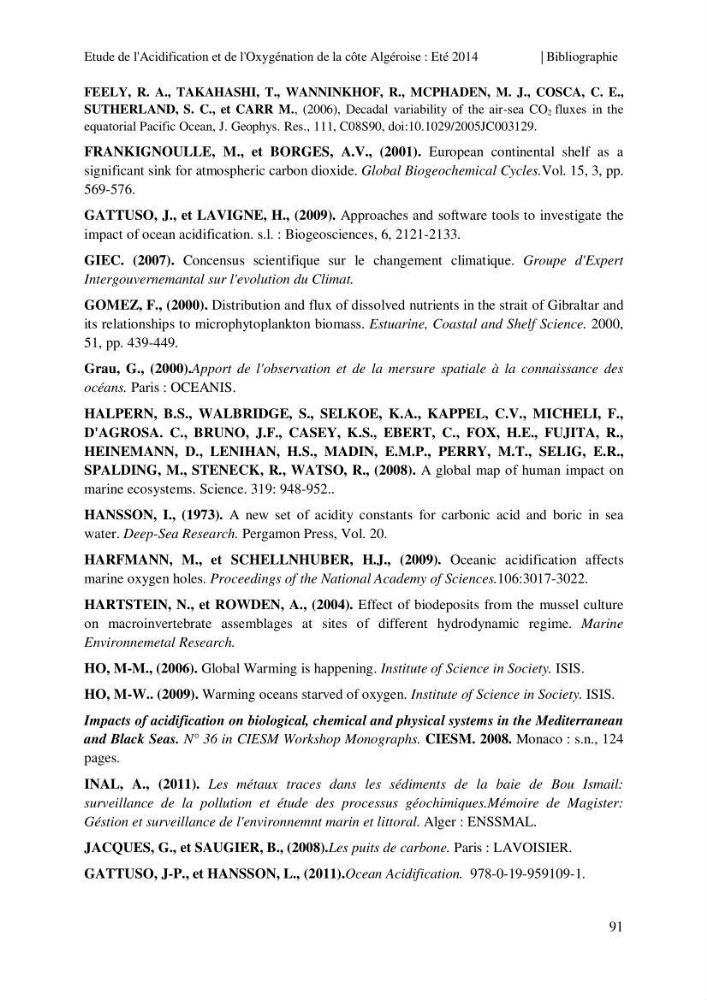 Etude de l\'acidification et de l\'oxygénation de la côte Algerienne