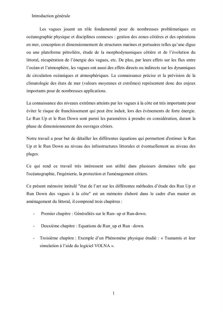 Etat de l\'art sur les différentes méthodes d\'étude du Run-up et Run-Down des vagues à la côte