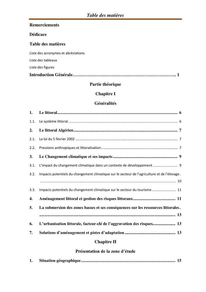 l\'évaluation des impacts des changement climatiques et de activités anthropiques sur l\'évaluation de la partie du golfe bejaia: