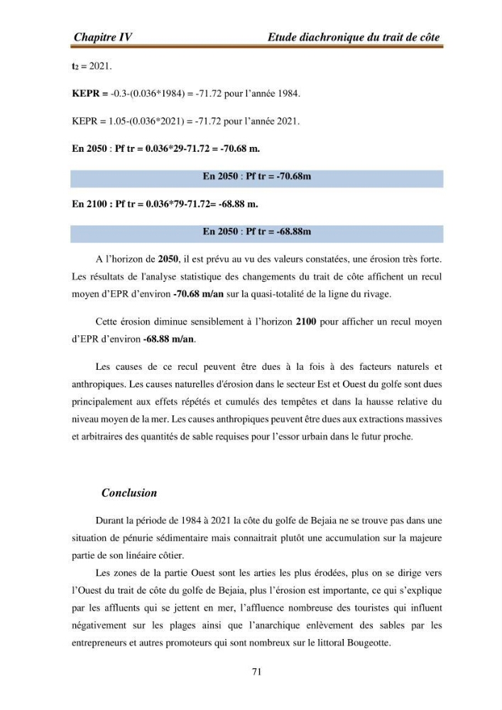 l\'évaluation des impacts des changement climatiques et de activités anthropiques sur l\'évaluation de la partie du golfe bejaia: