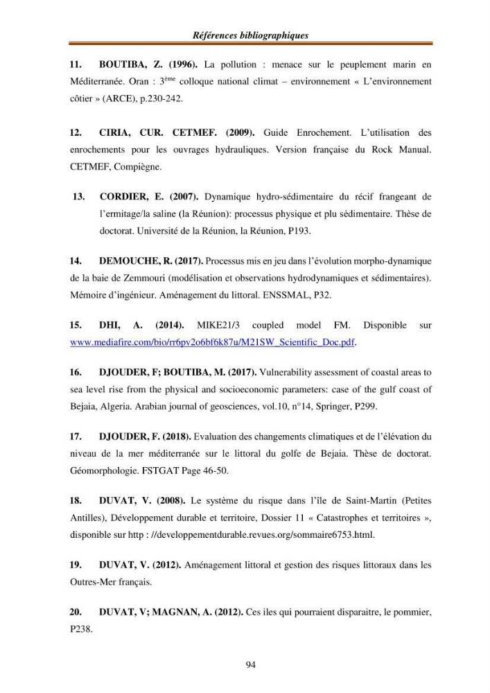l\'évaluation des impacts des changement climatiques et de activités anthropiques sur l\'évaluation de la partie du golfe bejaia: