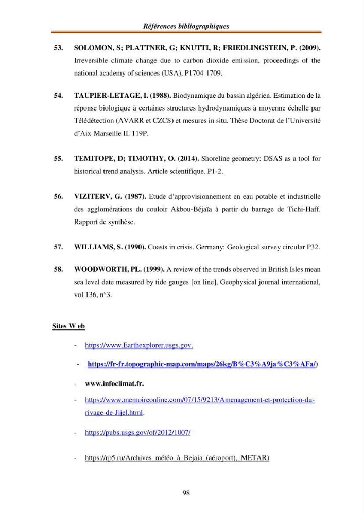 l\'évaluation des impacts des changement climatiques et de activités anthropiques sur l\'évaluation de la partie du golfe bejaia: