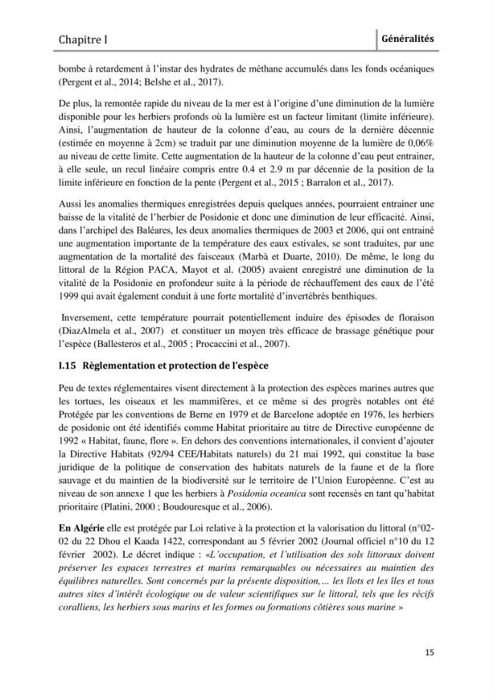 Analyse comparée des paramètres de vitalité de l\'herbier à Posidonia oceanica (L) Delile de la côte algérienne
