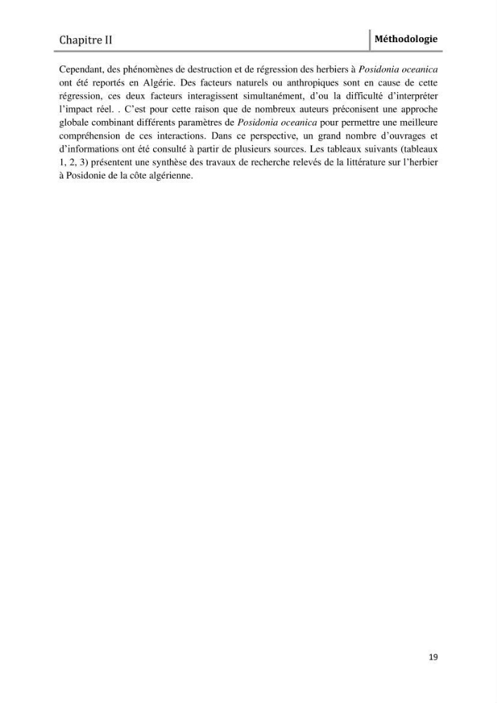 Analyse comparée des paramètres de vitalité de l\'herbier à Posidonia oceanica (L) Delile de la côte algérienne