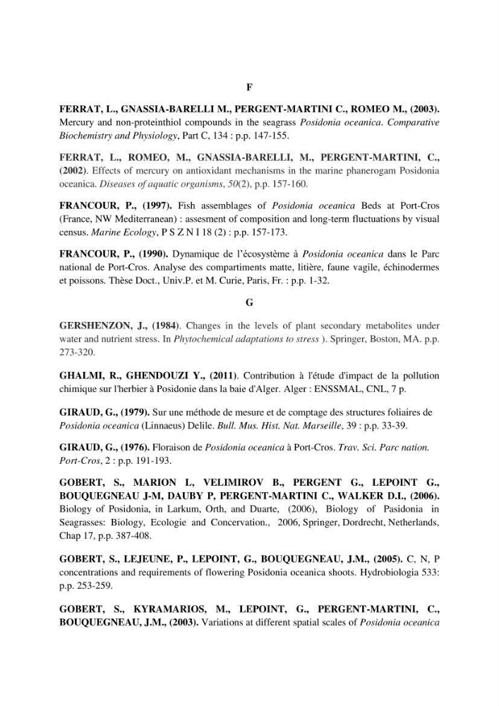 Analyse comparée des paramètres de vitalité de l\'herbier à Posidonia oceanica (L) Delile de la côte algérienne