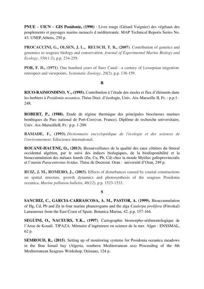 Analyse comparée des paramètres de vitalité de l\'herbier à Posidonia oceanica (L) Delile de la côte algérienne