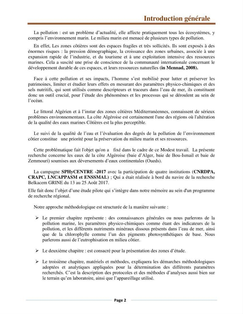 Suivi des paramètres physico-chimiques et des sels nutritifs dans la côte Algéroise