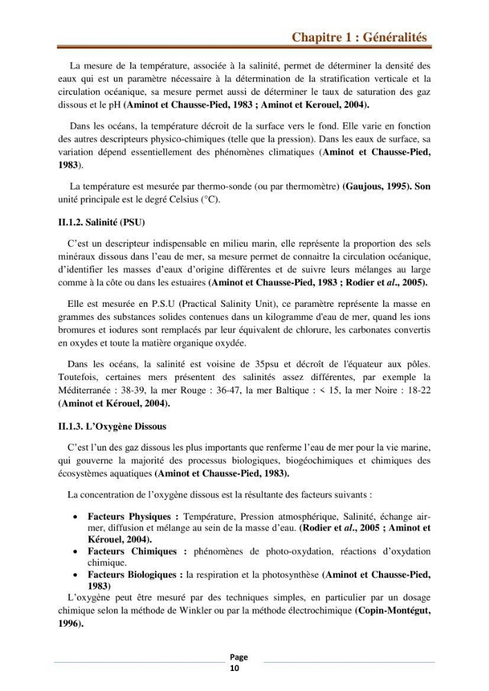 Suivi des paramètres physico-chimiques et des sels nutritifs dans la côte Algéroise