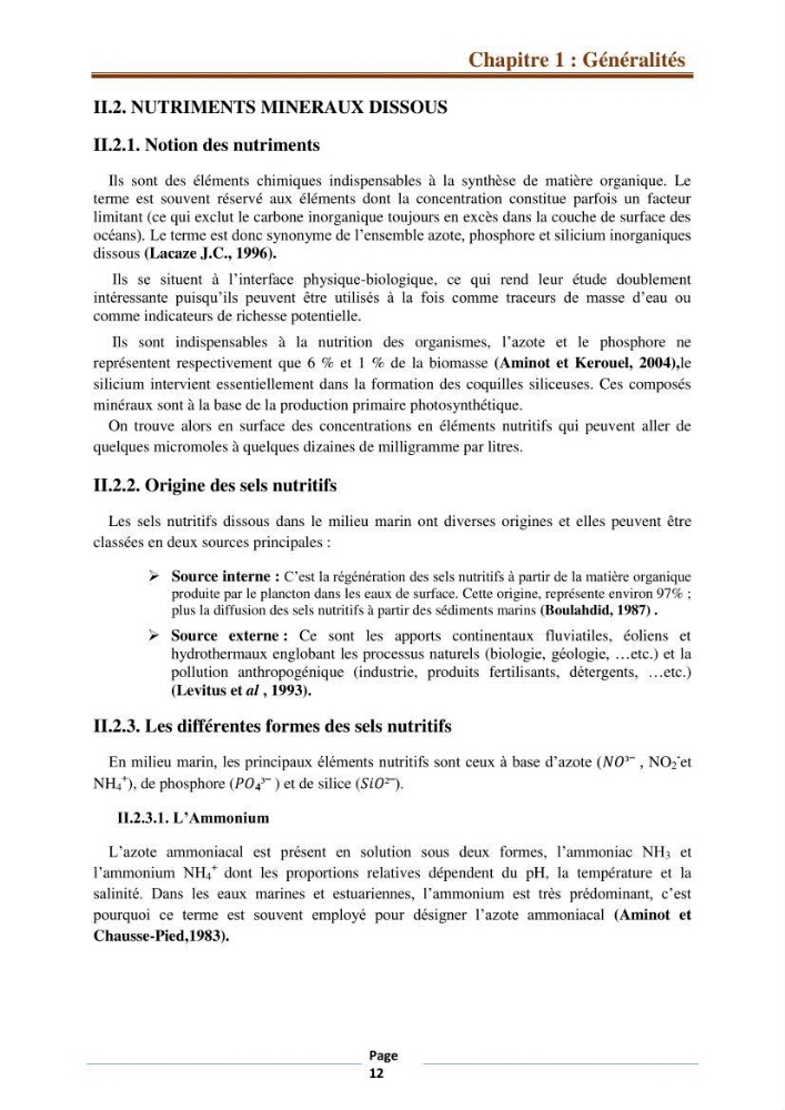 Suivi des paramètres physico-chimiques et des sels nutritifs dans la côte Algéroise